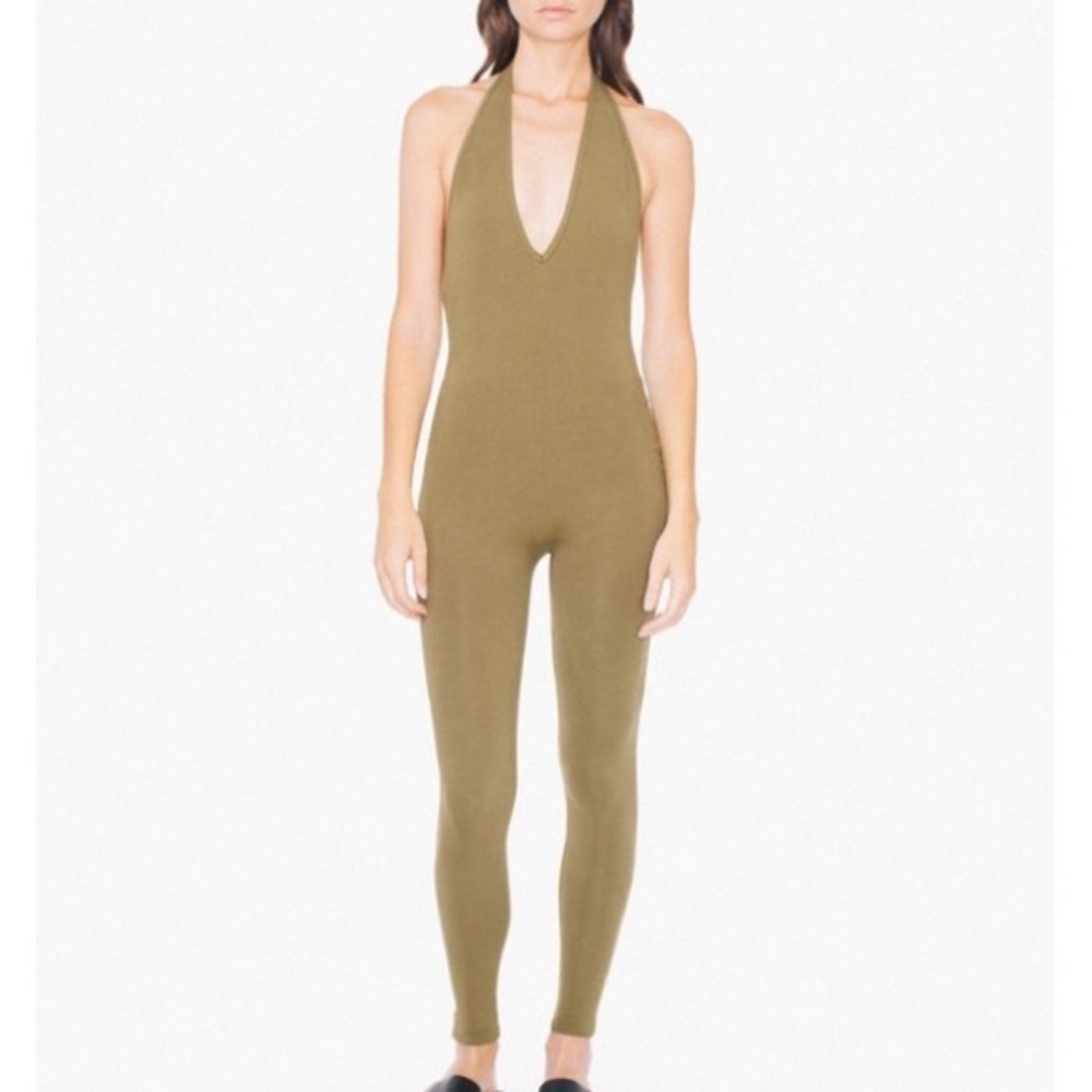 Green American Apparel Low-Back Halter Jumpsuit